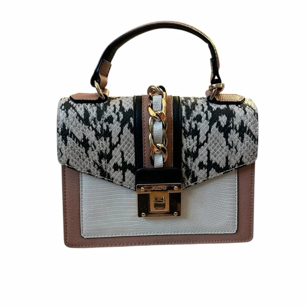 Aldo Martis Snakeskin Neutral Top Handle Handbag Purse NO CROSSBODY STRAP - Picture 4 of 10